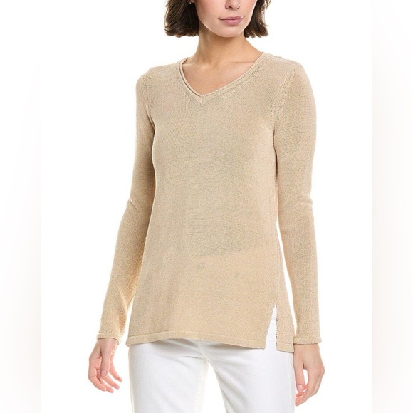 J. McLaughlin Women tan Callum fine knit long sleeve v neck fitted sweater in XS - Picture 1 of 8